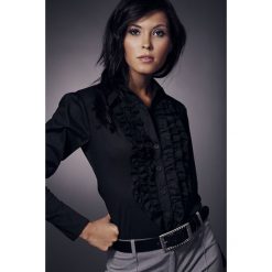 Czarna koszula z żabotem długi rękaw. Czarne koszule damskie NIFE, na co dzień, xl, bez wzorów, z bawełny, eleganckie, bez kołnierzyka, z długim rękawem. Za 129,00 zł.