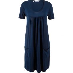 Sukienka shirtowa, krótki rękaw bonprix ciemnoniebieski. Niebieskie sukienki damskie bonprix, bez wzorów, bez kołnierzyka, z krótkim rękawem, krótkie, mini. Za 74,99 zł.