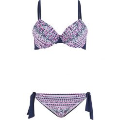 Bikini na fiszbinach (2 części) bonprix niebiesko-lila-biały. Niebieskie bikini bonprix, z nadrukiem. Za 59,99 zł.