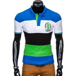 Koszulka męska polo z nadrukiem S911 - niebieska. Niebieskie koszulki męskie Ombre Clothing, s, z nadrukiem, bez rękawów. Za 14,99 zł.