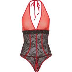 Body ze stringami "ouvert" bonprix czarno-czerwony. Czarne bluzki body bonprix. Za 49,99 zł.