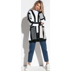 Czarny Multikolorowy Kardigan z Wolnymi Połami. Niebieskie kardigany damskie marki Molly.pl, na co dzień, l, z elastanu, z klasycznym kołnierzykiem, oversize. Za 159,90 zł.