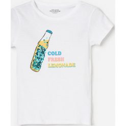 Bawełniany t-shirt z aplikacją - Biały. Białe t-shirty damskie Reserved, z aplikacjami, z bawełny, bez kołnierzyka. Za 34,99 zł.