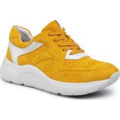 Sneakersy CAPRICE - 9-23501-24 Yellow/White 616. Żółte półbuty damskie Caprice, na co dzień, bez wzorów, ze skóry, bez obcasa, bez zapięcia. W wyprzedaży za 249,00 zł.