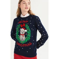 Świąteczny sweter z kokardką - Granatowy. Niebieskie bez kategorii Sinsay, s, z kokardą. Za 59,99 zł.