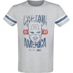 Captain America Marvel Comics 1941 T-Shirt odcienie jasnoszarego. Szare t-shirty męskie z nadrukiem Captain America, m, z klasycznym kołnierzykiem. Za 74,90 zł.