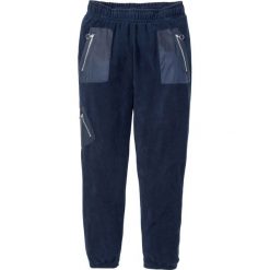 Spodnie z polaru z kontrastowymi wstawkami bonprix ciemnoniebieski. Niebieskie spodnie męskie bonprix, s, bez wzorów, z polaru. Za 79,99 zł.