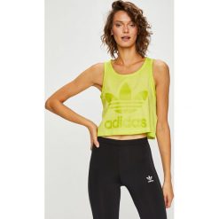 Adidas Originals - Top. Szare topy damskie adidas Originals, z nadrukiem, z bawełny, z okrągłym kołnierzem. W wyprzedaży za 99,90 zł.