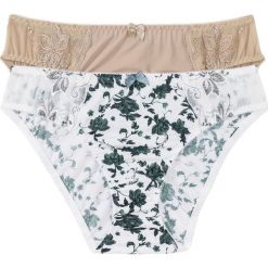 Figi (2 pary) bonprix ecru z nadrukiem + cielisty. Białe figi bonprix, z haftami. Za 55,98 zł.