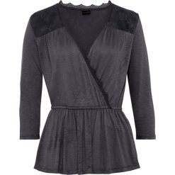 Shirt z koronką bonprix antracytowy. Szare koszulki damskie bonprix, w paski, z koronki, bez kołnierzyka. Za 99,99 zł.