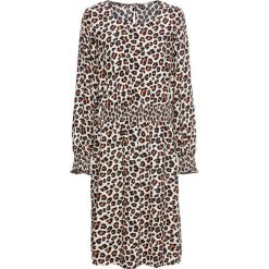Sukienka boho z nadrukiem bonprix w cętki leoparda. Szare sukienki damskie bonprix, z nadrukiem, boho, z okrągłym kołnierzem, bez rękawów, długie. Za 89,99 zł.