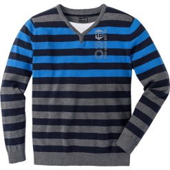 Swetry klasyczne męskie: Sweter Regular Fit bonprix szary melanż – lodowy niebieski w paski