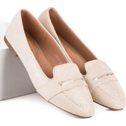 ZAMSZOWE MOKASYNY Z BROKATEM SMALL SWAN odcienie brązu i beżu. Szare mokasyny damskie SMALL SWAN, z zamszu. Za 69,90 zł.