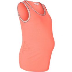 Top shirtowy ciążowy bonprix łososiowy. Pomarańczowe topy damskie bonprix, bez wzorów, z wiskozy, bez kołnierzyka, bez rękawów. Za 42,99 zł.