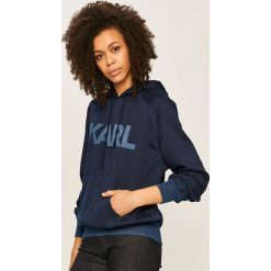 Karl Lagerfeld - Bluza. Niebieskie bluzy damskie KARL LAGERFELD, s, z nadrukiem, z elastanu, bez rękawów, z kapturem. Za 799,90 zł.