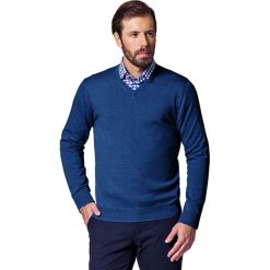Sweter Robin Jeans. Niebieskie swetry męskie LANCERTO, na wiosnę, s, bez wzorów, z bawełny, klasyczne. W wyprzedaży za 149,90 zł.