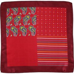 Czerwona Elegancka Poszetka Męska -ALTIES- Paisley, Kropki, Paski, Poczwórny Wzór POSZALTS0336. Czerwone paski męskie Alties, w paski, eleganckie. Za 27,00 zł.
