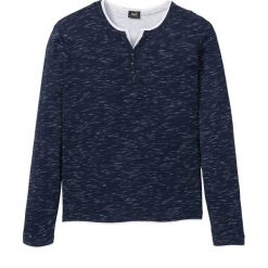 Shirt z dekoltem "henley" 2 w 1 bonprix ciemnoniebieski melanż. Niebieskie koszulki męskie bonprix, s, bez wzorów, bez kołnierzyka, bez rękawów. Za 59,99 zł.