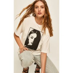 Answear - T-shirt Answear Lab. Białe bluzki damskie ANSWEAR, s, z nadrukiem, z bawełny, casualowe, z okrągłym kołnierzem, z krótkim rękawem. Za 49,90 zł.