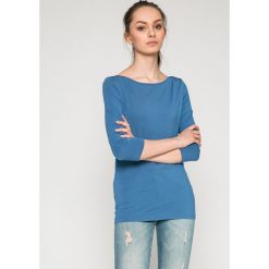 Tommy Hilfiger - Bluzka. Niebieskie bluzki damskie TOMMY HILFIGER, s, z nadrukiem, z elastanu, z okrągłym kołnierzem. W wyprzedaży za 89,90 zł.
