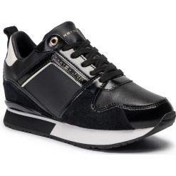 Sneakersy TOMMY HILFIGER - Leather Wedge Sneaker FW0FW04420 Black 990. Czarne półbuty damskie TOMMY HILFIGER, z zamszu. Za 499,00 zł.