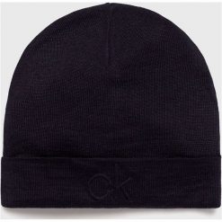 Calvin Klein - Czapka. Niebieskie czapki męskie marki Calvin Klein, z wełny. W wyprzedaży za 129,90 zł.
