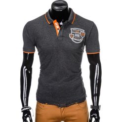 Koszulka męska polo z nadrukiem S905 - grafitowa. Szare koszulki męskie Ombre Clothing, s, z nadrukiem, bez rękawów. Za 14,99 zł.