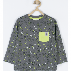 Koszulka. Szare t-shirty chłopięce z długim rękawem marki ROBOTS, z nadrukiem, z elastanu. Za 24,90 zł.