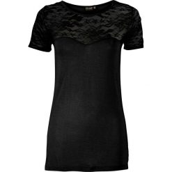 Shirt bonprix czarny. Czarne koszulki damskie bonprix, w koronkowe wzory, z koronki, eleganckie, bez kołnierzyka, bez rękawów. Za 34,99 zł.