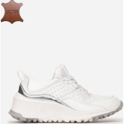 Biało-Srebrne Skórzane Sneakersy Nesameine. Białe sneakersy damskie Renee. Za 149,99 zł.