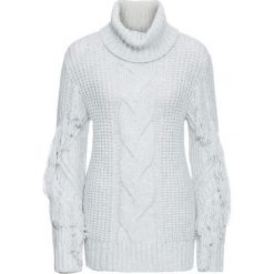 Golfy damskie: Sweter z golfem i frędzlami bonprix szary