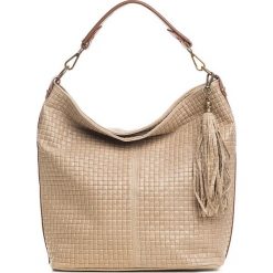 Shopper bag damskie: Skórzana torebka w kolorze szarobrązowym – 36 x 20 x 35 cm