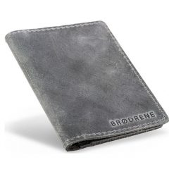 Skórzany portfel SLIM wallet BRODRENE Szary. Czarne portfele męskie marki Brødrene, ze skóry. Za 89,00 zł.