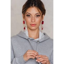 Kolczyki damskie: NA-KD Accessories Duże, wiszące kolczyki z kryształami – Red,Multicolor,Silver