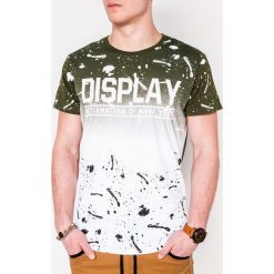 T-shirt męski z nadrukiem S1068 - khaki. Brązowe t-shirty męskie Ombre Clothing, s, z nadrukiem, z bawełny, bez kołnierzyka. Za 14,99 zł.