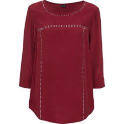 Bluzka shirtowa z aplikacjami bonprix ciemnoczerwony. Czerwone bluzki damskie bonprix, z aplikacjami, z wiskozy, bez kołnierzyka, bez rękawów. Za 119,99 zł.