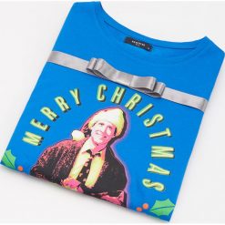 T-shirt z motywem świątecznym - Niebieski. Niebieskie t-shirty damskie Reserved, s, bez wzorów, wizytowe, bez kołnierzyka. W wyprzedaży za 19,99 zł.