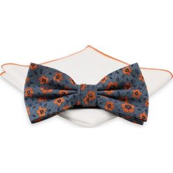 Szara Mucha z Białą Poszetką -CHATTIER- Męska, w Kwiaty, Motyw Florystyczny MUCH0505. Szare muszki męskie Chattier, w paski, eleganckie. Za 44,00 zł.