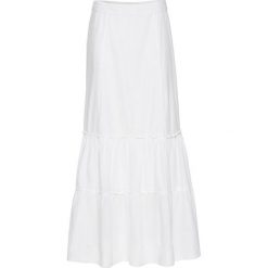 Bluza z guzikami bonprix biały. Białe bluzy damskie bonprix, z nadrukiem, bez rękawów, bez kaptura. Za 79,99 zł.