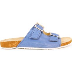 Klapki - skóra naturalna - model 340 - kolor szafir. Niebieskie klapki damskie Zapato, bez wzorów, ze skóry, bez obcasa. W wyprzedaży za 99,00 zł.