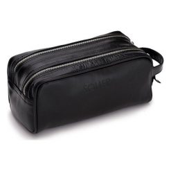 Elegancka skórzana kosmetyczka Solier SZETLAND. Czarne kosmetyczki męskie Solier, bez wzorów, ze skóry, eleganckie. Za 179,00 zł.