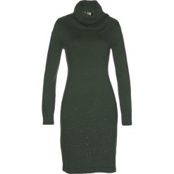 Sukienka dzianinowa bonprix nocny oliwkowy. Zielone sukienki damskie bonprix, bez wzorów, z dzianiny, z golfem, bez rękawów. Za 109,99 zł.