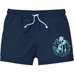 Szorty plażowe bonprix ciemnoniebieski z nadrukiem. Niebieskie spodenki i szorty męskie bonprix, s, z nadrukiem. Za 59,99 zł.