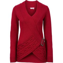 Sweter dzianinowy bonprix ciemnoczerwony. Czerwone swetry damskie bonprix, bez wzorów, z dzianiny, bez rękawów, bez kaptura. Za 119,99 zł.
