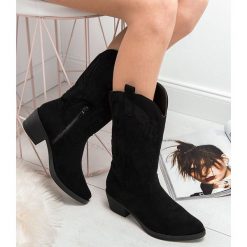 Kowbojki damskie Ideal Shoes MR-1881 Czarne. Czarne kozaki damskie z materiału, na zamek. Za 159,00 zł.