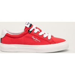 Pepe Jeans - Tenisówki dziecięce Kenton. Białe trampki chłopięce Pepe Jeans, bez wzorów, z jeansu, z okrągłym noskiem, na sznurówki. W wyprzedaży za 159,90 zł.
