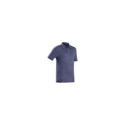 Koszulka polo - TRAVEL 500 MERINO - męska. Niebieskie koszulki męskie FORCLAZ, xl, bez wzorów, z wełny, bez rękawów. Za 129,99 zł.