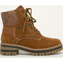 S. Oliver - Workery. Pomarańczowe workery damskie S.Oliver, z materiału, z okrągłym noskiem, bez obcasa, na obcasie, na sznurówki. Za 279,90 zł.