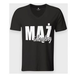 Koszulka męska v-neck Mąż idealny. Koszulki męskie MegaKoszulki, m, bez wzorów, z bawełny, klasyczne, bez kołnierzyka, bez rękawów. Za 59,90 zł.