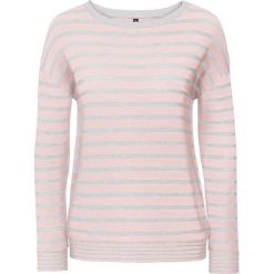 Swetry oversize damskie: Sweter dzianinowy bonprix jasnoszary melanż – pastelowy jasnoróżowy